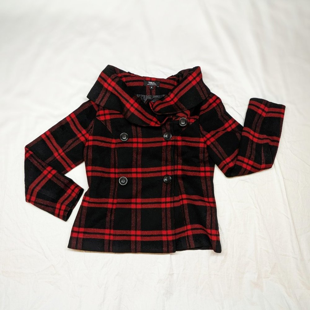 Wool Blend Plaid Pea Coat